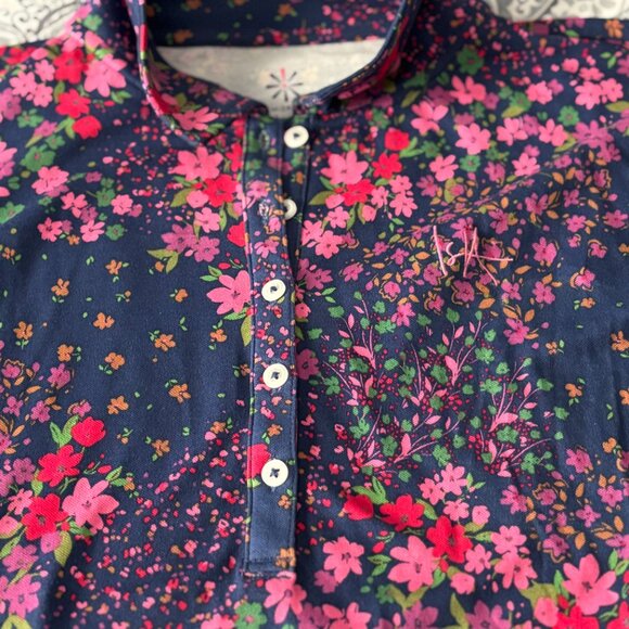 Isaac Mizrahi Live Floral Polo Shirt Navy Multi Size L - Picture 9 of 9